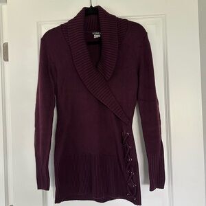 Venus Size Med Plum Shawl Collar Fitted Sweater